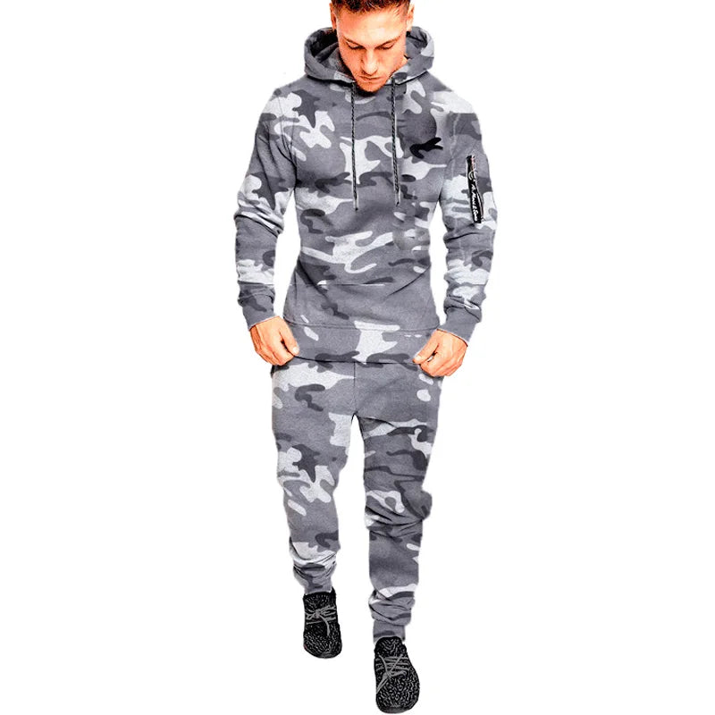 Male Fitness Camouflage Sweatshirts Jacket + Pants Sets