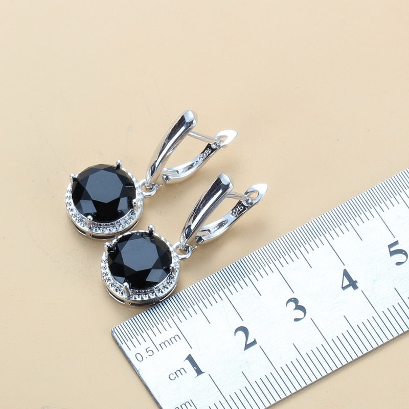 Black Zircon Dangle Earrings And Necklace Ring