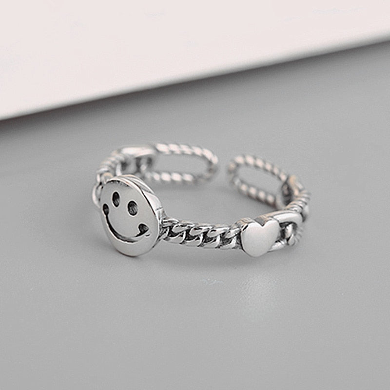 Smile Cry Face Heart Geometric Irregular Ring