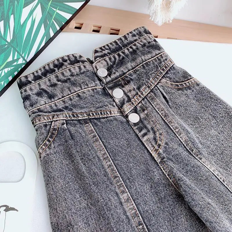 Kids Wide Leg  Elastic Waist Button Pocket Casual Jeans