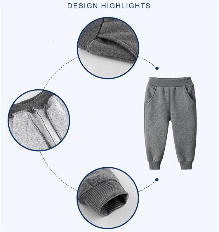 Fleece Thickening Solid Blue, Black and Grey Sport Casual Long Pants for 1-9 Years