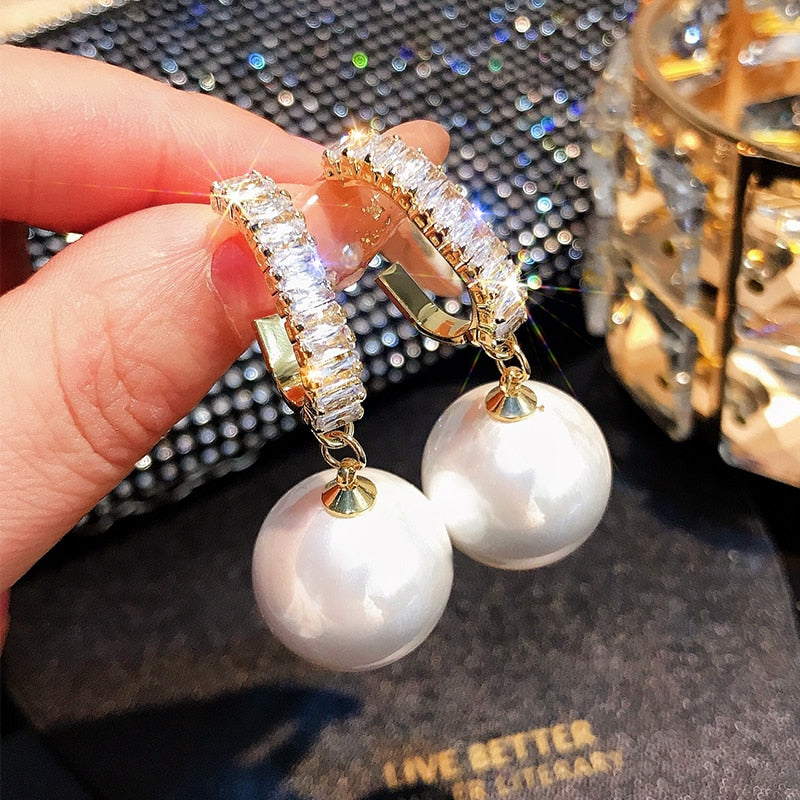 White Pearl Drop Earrings