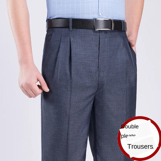 Double-pleated men's suit pants