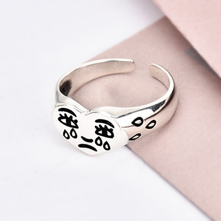 Crying Face Adjustable Ring