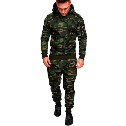 Male Fitness Camouflage Sweatshirts Jacket + Pants Sets