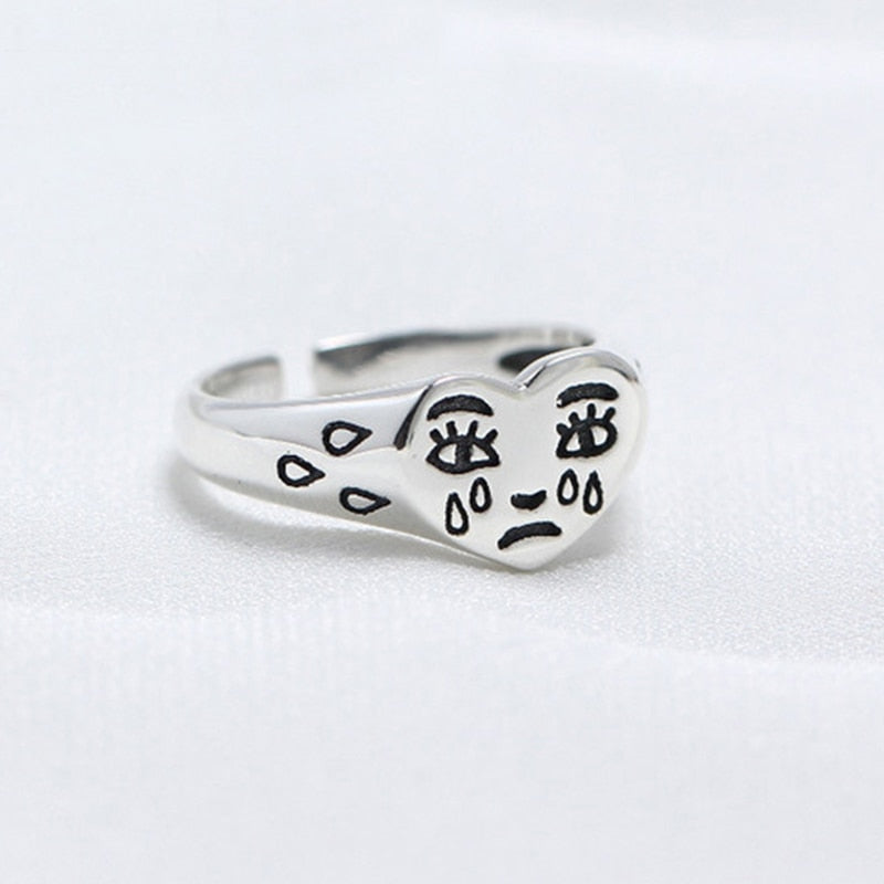 Smile Cry Face Heart Geometric Irregular Ring