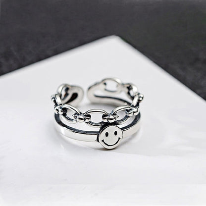 Smile Cry Face Heart Geometric Irregular Ring