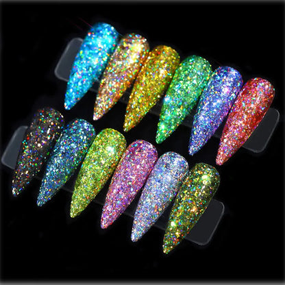 12pcs/set Nail Glitter Powder Dust Iridescent Flakes