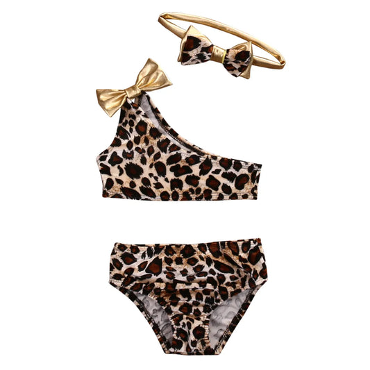 3pcs Leopard Bow baby Swimsuit