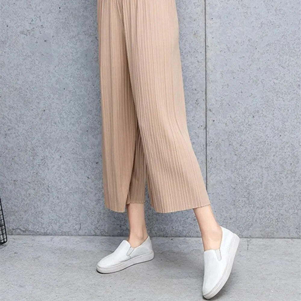 Solid Fold Pleated Women's Trousers