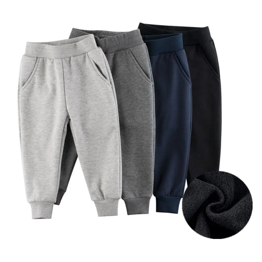 Fleece Thickening Solid Blue, Black and Grey Sport Casual Long Pants for 1-9 Years