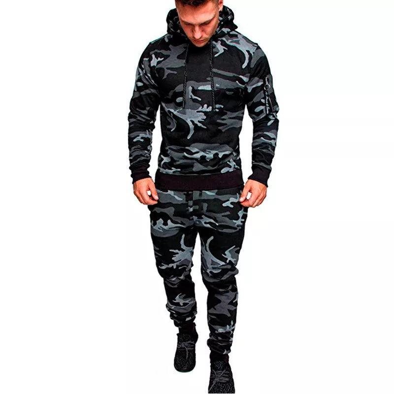 Male Fitness Camouflage Sweatshirts Jacket + Pants Sets