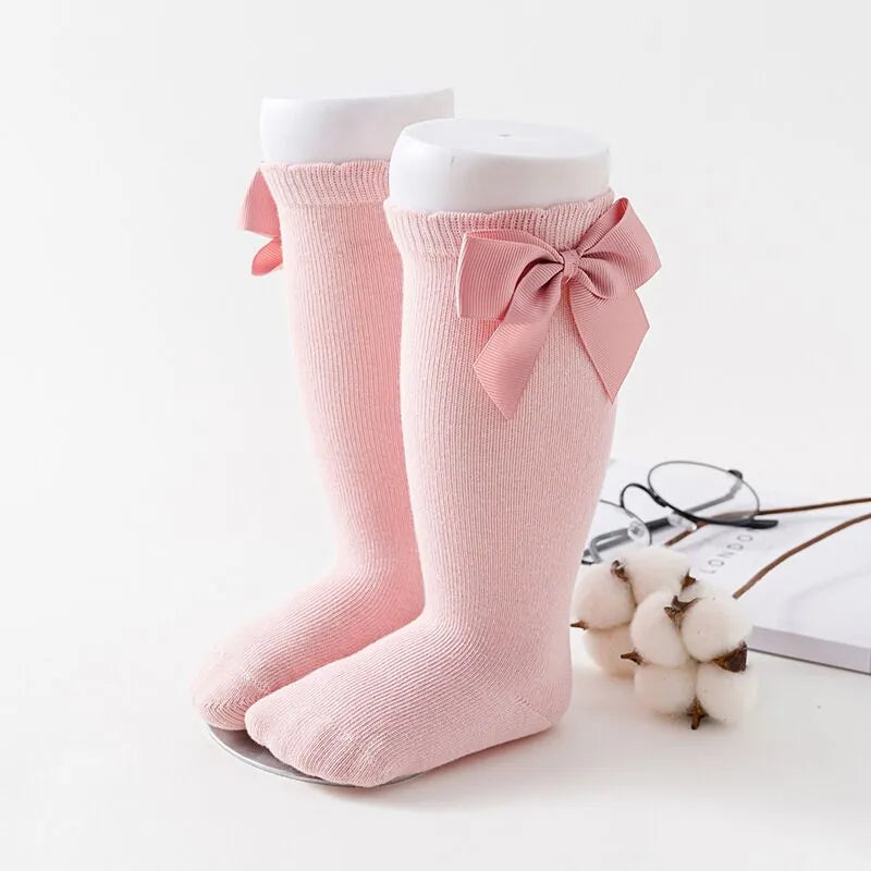 Kids Girls Socks With Bows Knee High