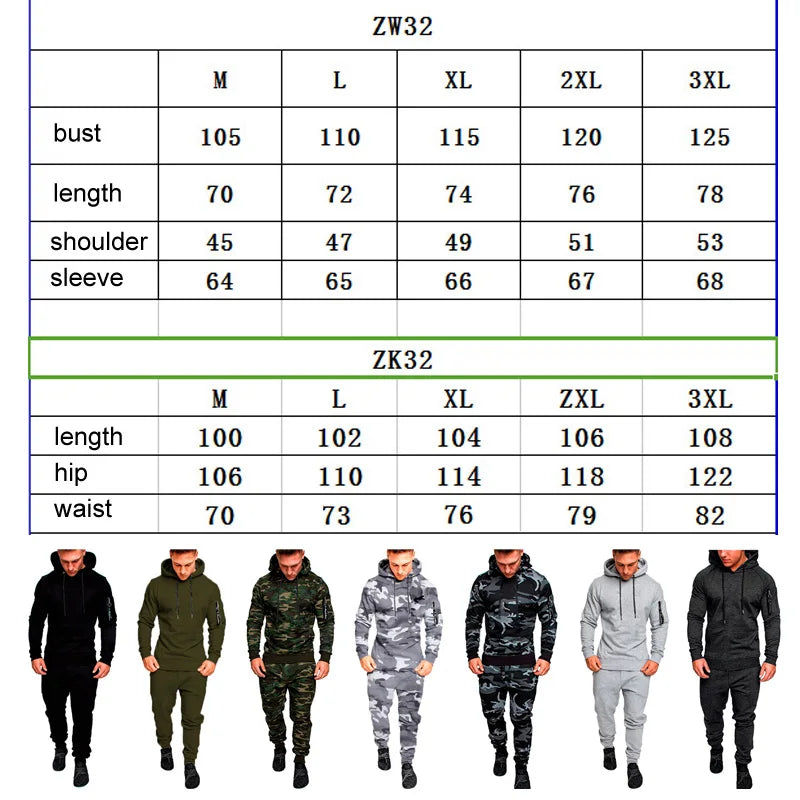 Male Fitness Camouflage Sweatshirts Jacket + Pants Sets