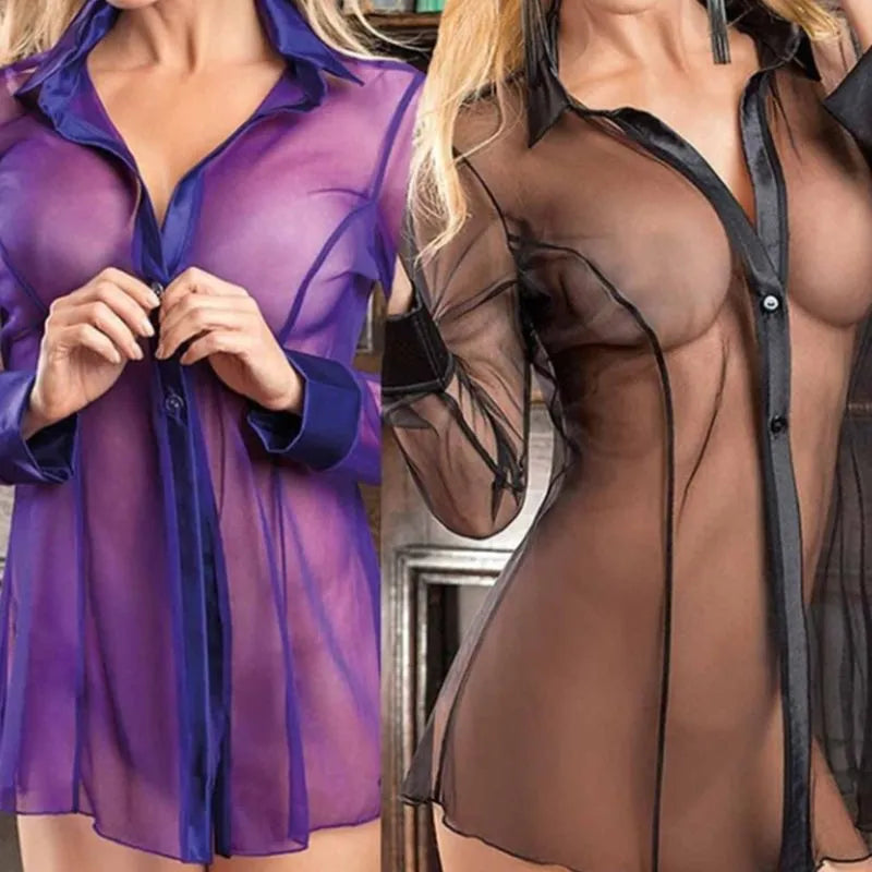 Button Lingerie Dress Transparent Clubwear