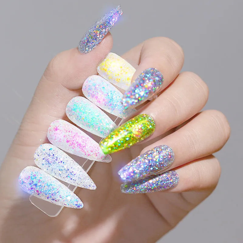 12pcs/set Nail Glitter Powder Dust Iridescent Flakes