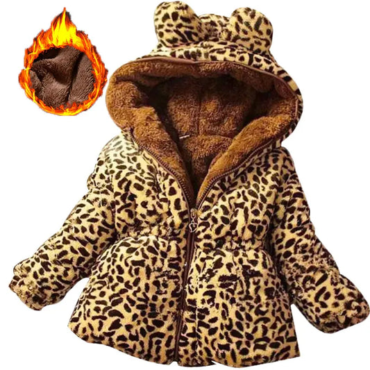 Full-sleeve Leopard faux fox fur collar Jacket