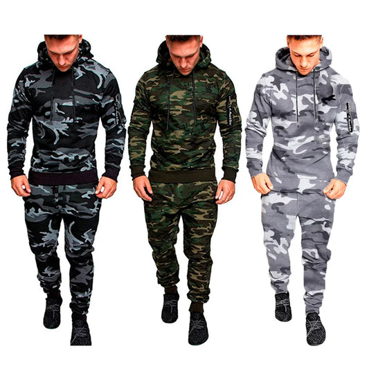 Male Fitness Camouflage Sweatshirts Jacket + Pants Sets