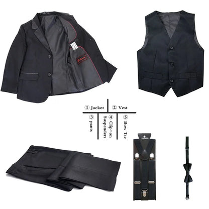 5Pcs Black Boys Suits