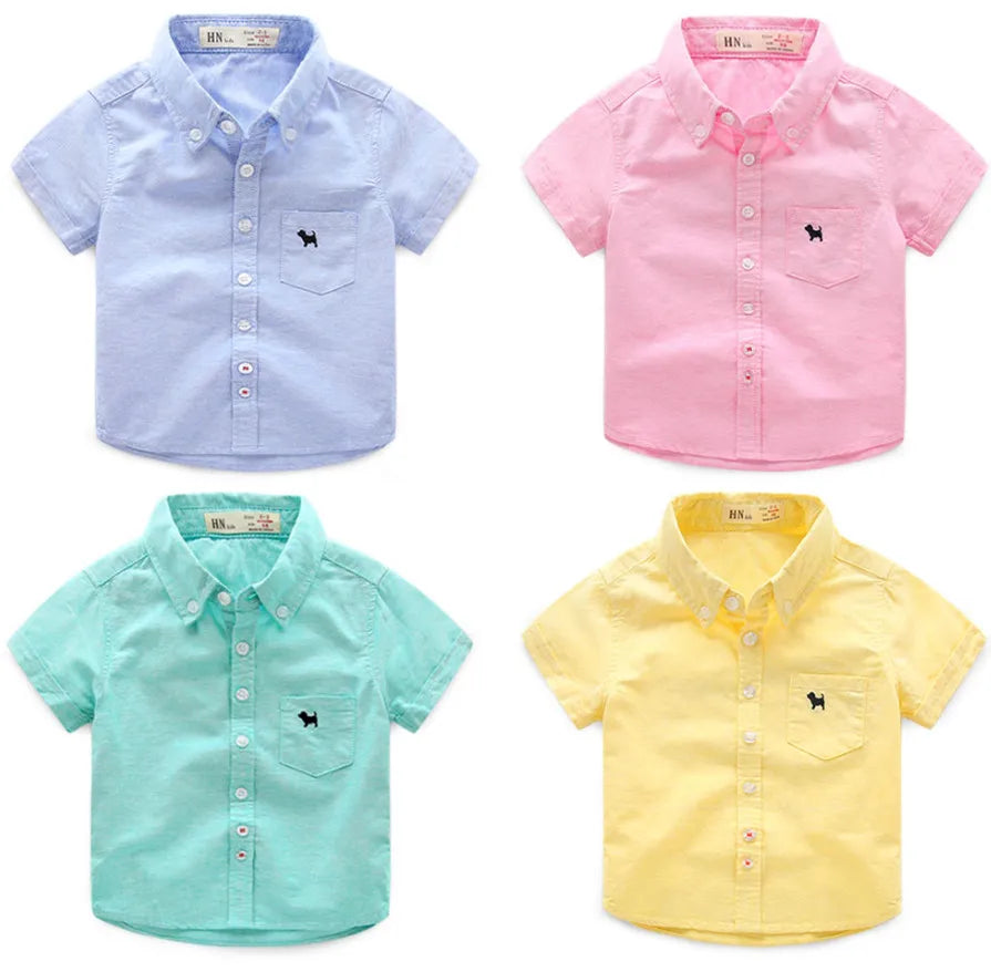 Solid Short Sleeve Cotton Kids Shirts