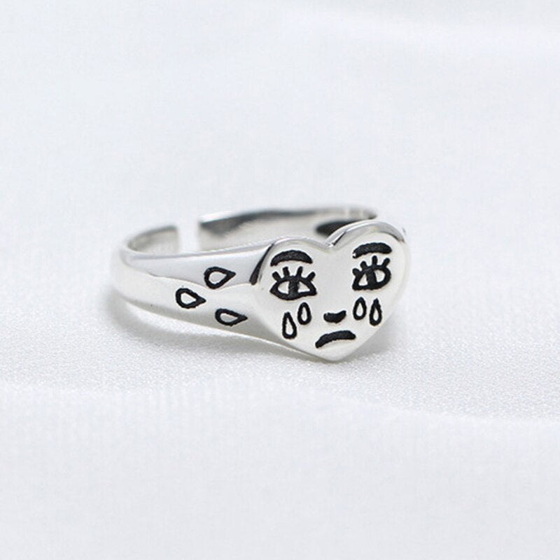 Smile Cry Face Heart Geometric Irregular Ring