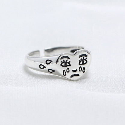 Smile Cry Face Heart Geometric Irregular Ring