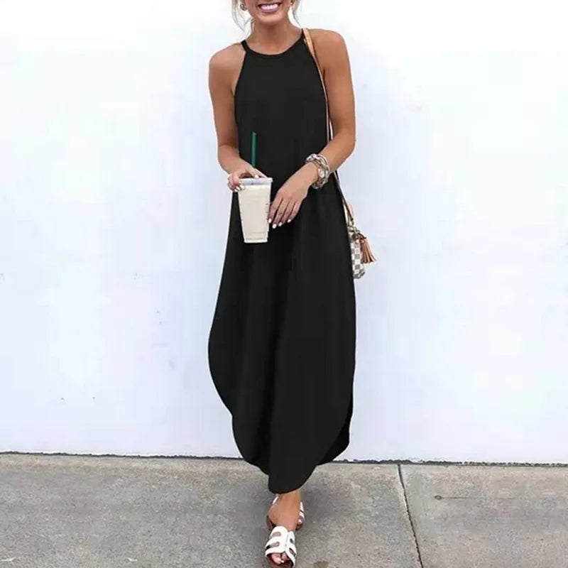 Sleeveless Retro Halter Long Dress