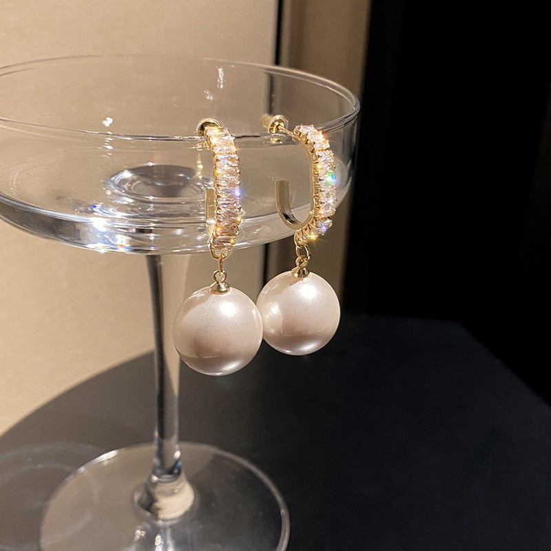 White Pearl Drop Earrings