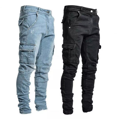 Multi-pocket stretchy jeans