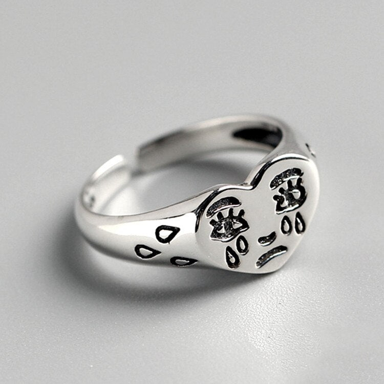 Crying Face Adjustable Ring