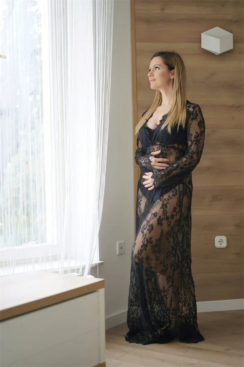 V-neck Gown Lace Maternity Maxi Dresses