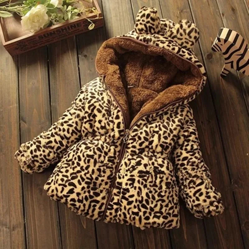 Full-sleeve Leopard faux fox fur collar Jacket