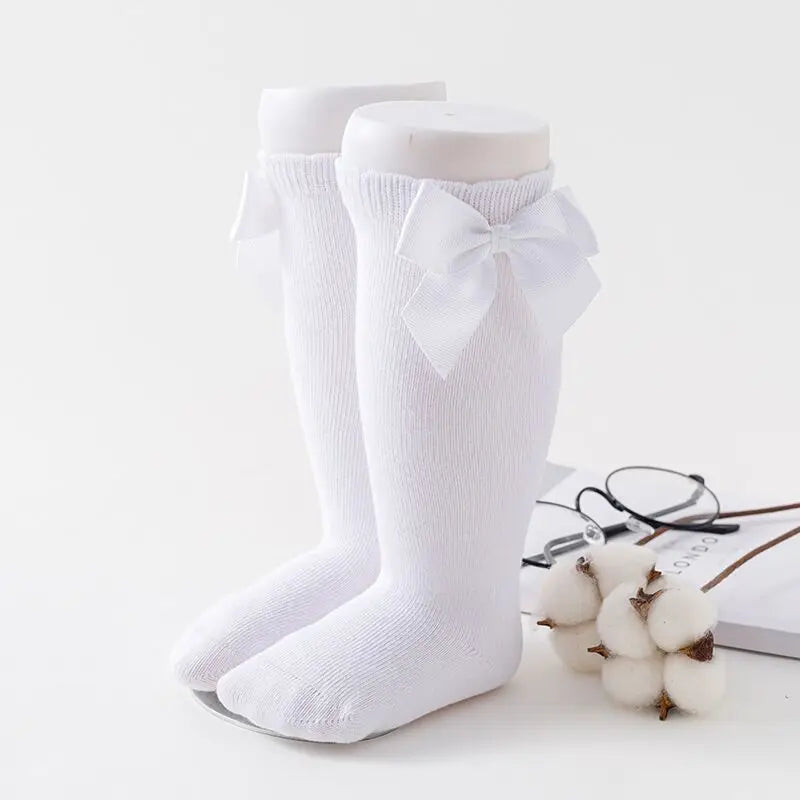 Kids Girls Socks With Bows Knee High