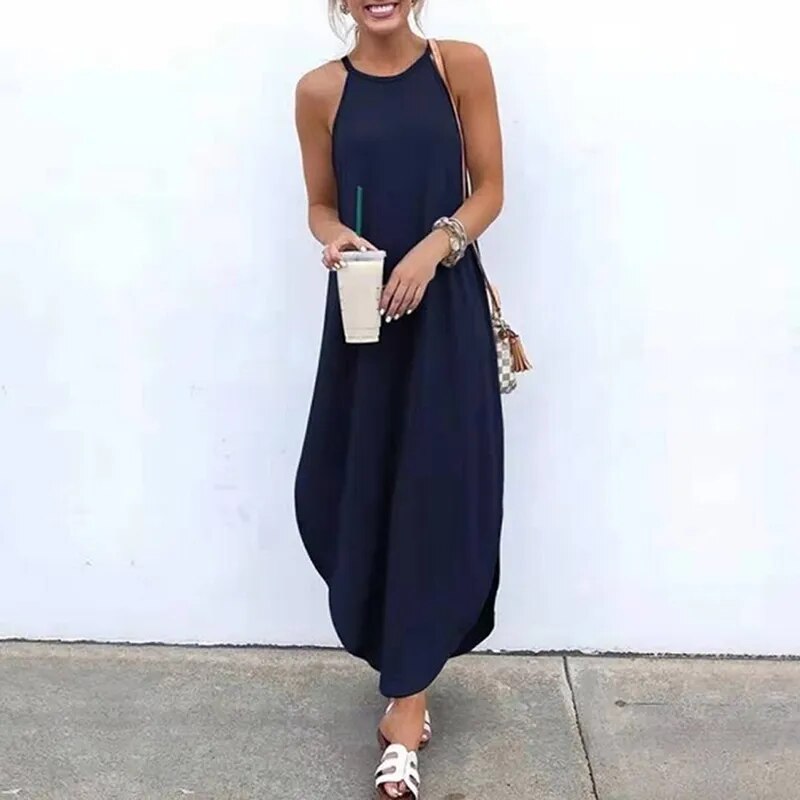 Sleeveless Retro Halter Long Dress