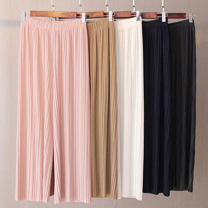 Solid Fold Pleated Women's Trousers