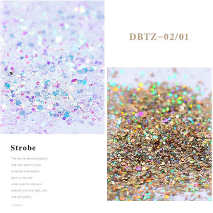 12pcs/set Nail Glitter Powder Dust Iridescent Flakes