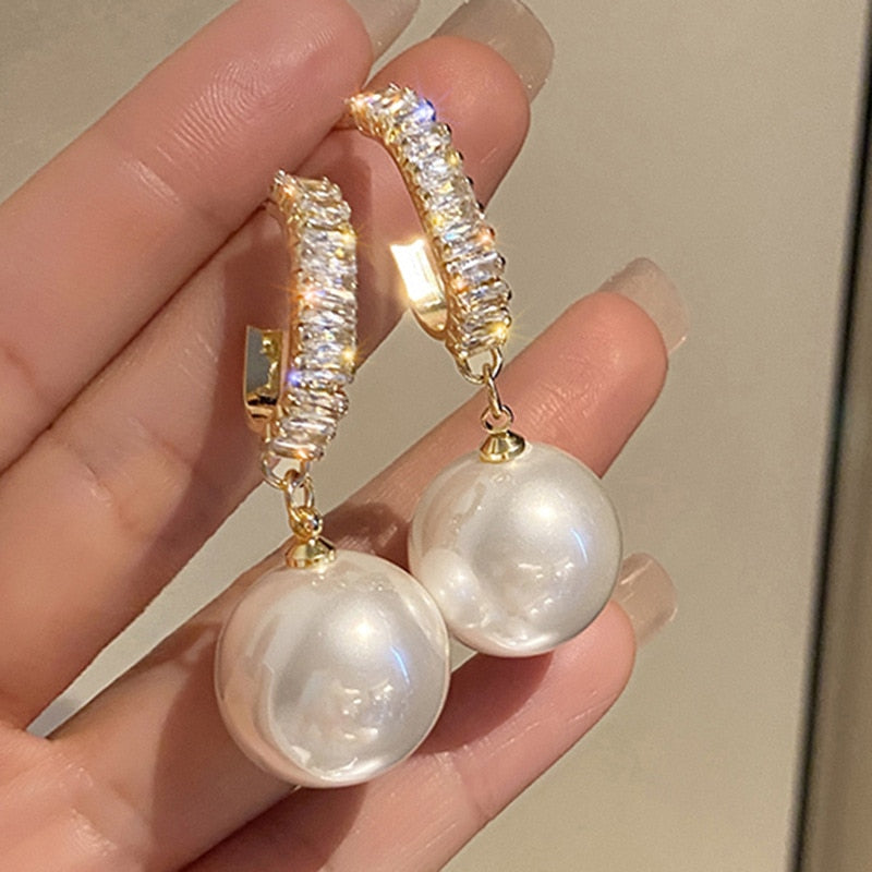 White Pearl Drop Earrings