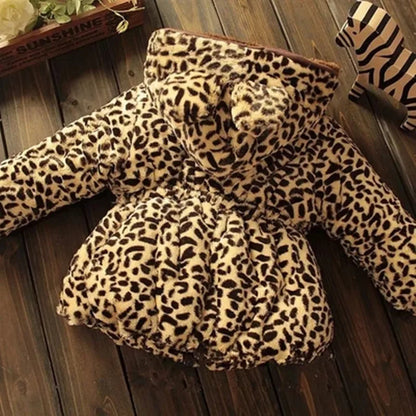 Full-sleeve Leopard faux fox fur collar Jacket