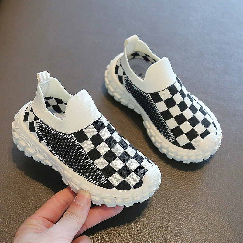 Children's Board Plaid Breathable Flyknit Sneakers