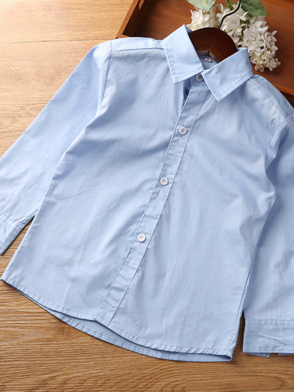 Children's Blue Cotton Lapel Shirt