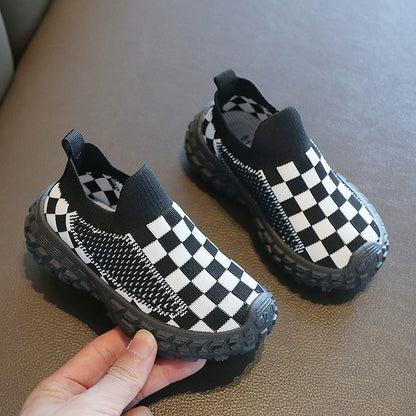 Children's Board Plaid Breathable Flyknit Sneakers