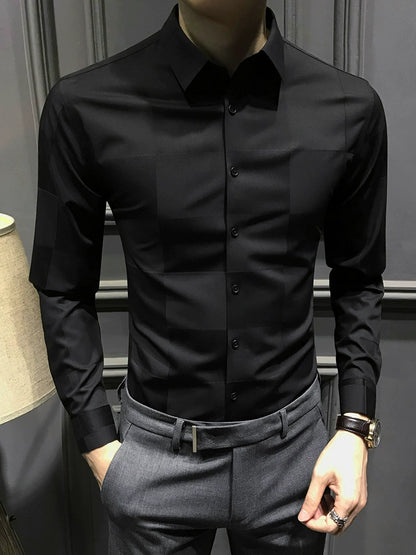 High-End Spring Handsome Casual Men's Long-Sleeve Shirt