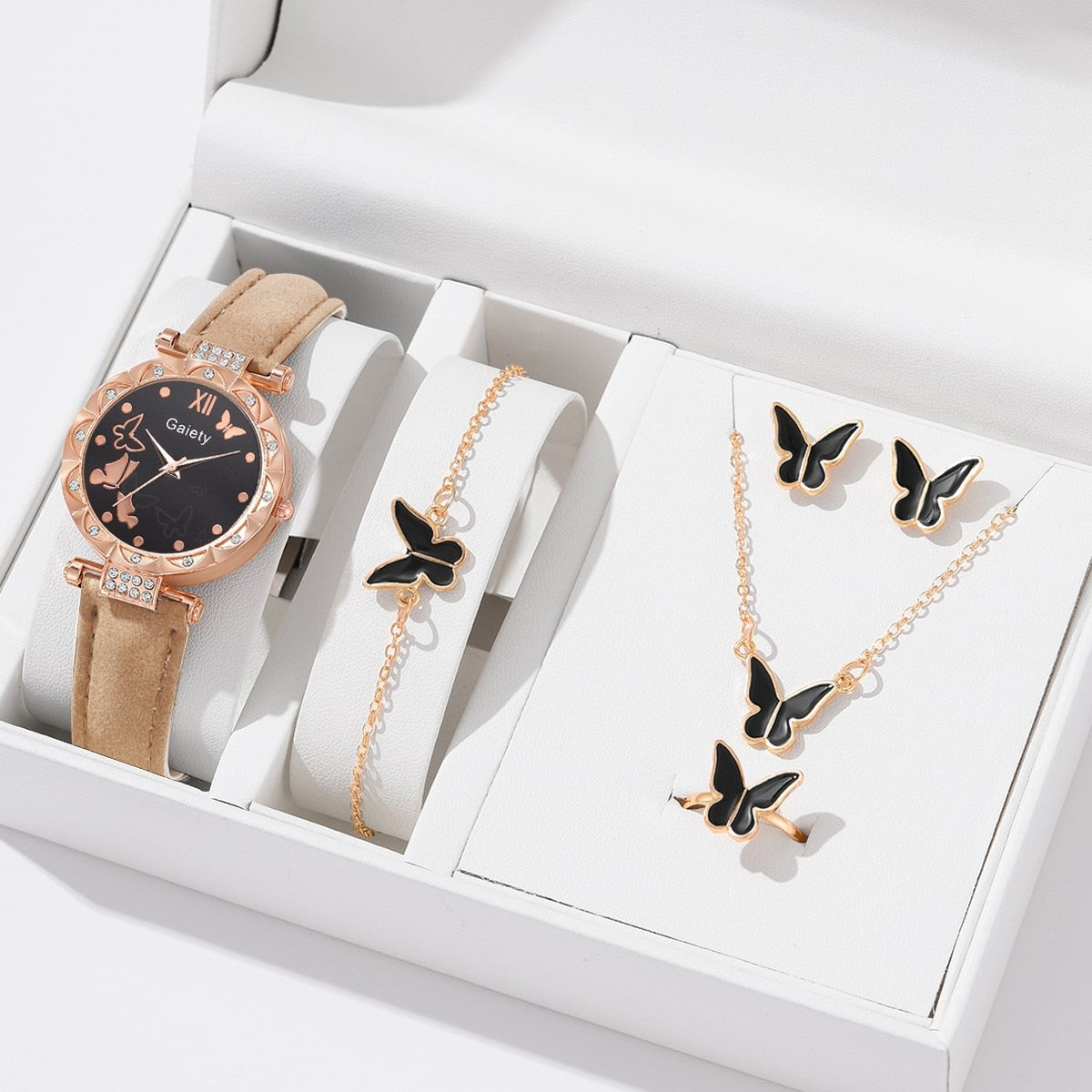 Butterfly Leather Strap  WristWatch