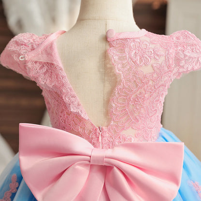 Embroidery Floral Bow Tutu Gown