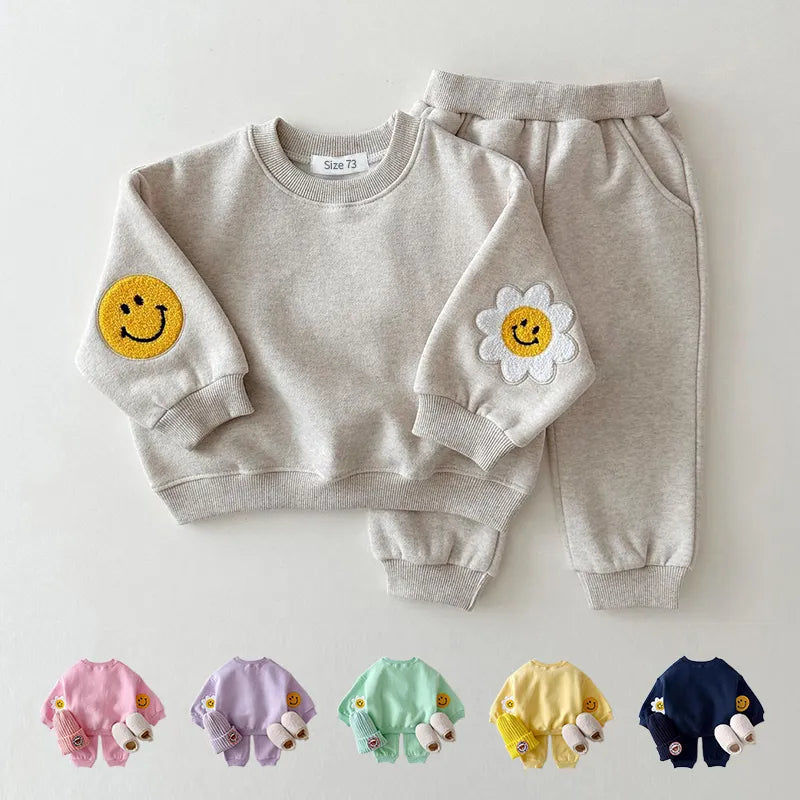 Embroidery Thicken Fleece Sweatshirt + Pant Baby Boy Tracksuit