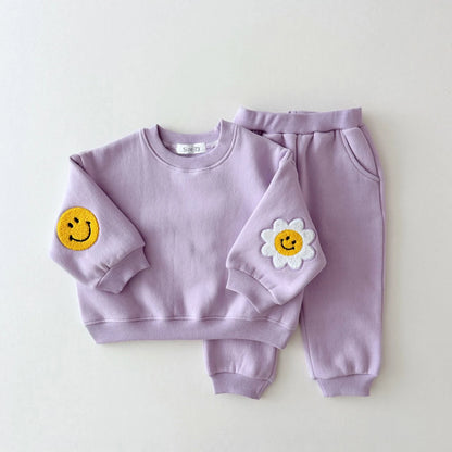 Embroidery Thicken Fleece Sweatshirt + Pant Baby Boy Tracksuit