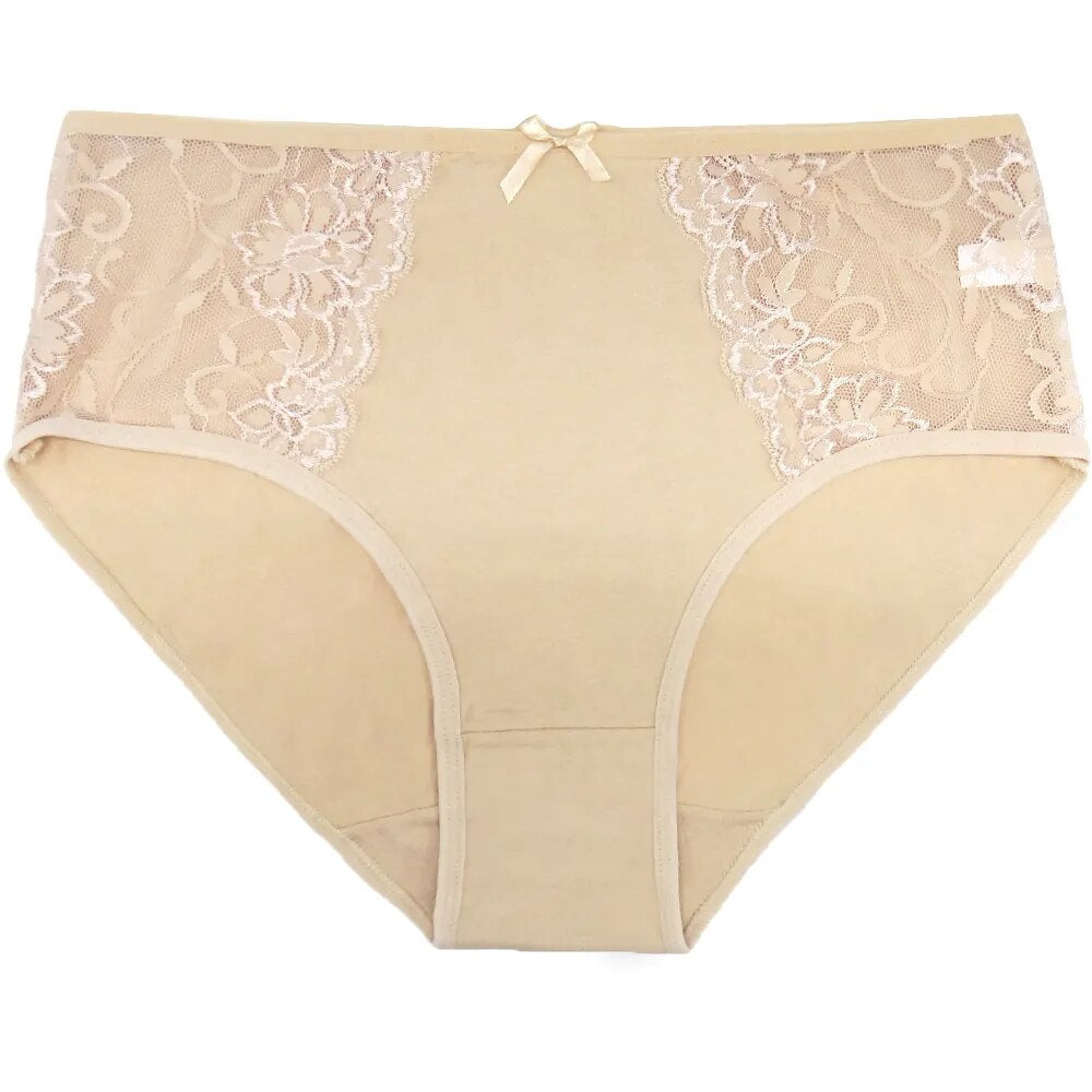 Mid-rise solid lace waist patchwork panties