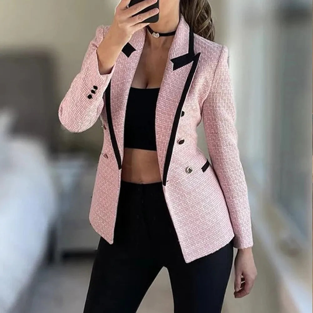 Double Breasted Houndstooth Blazer Coat