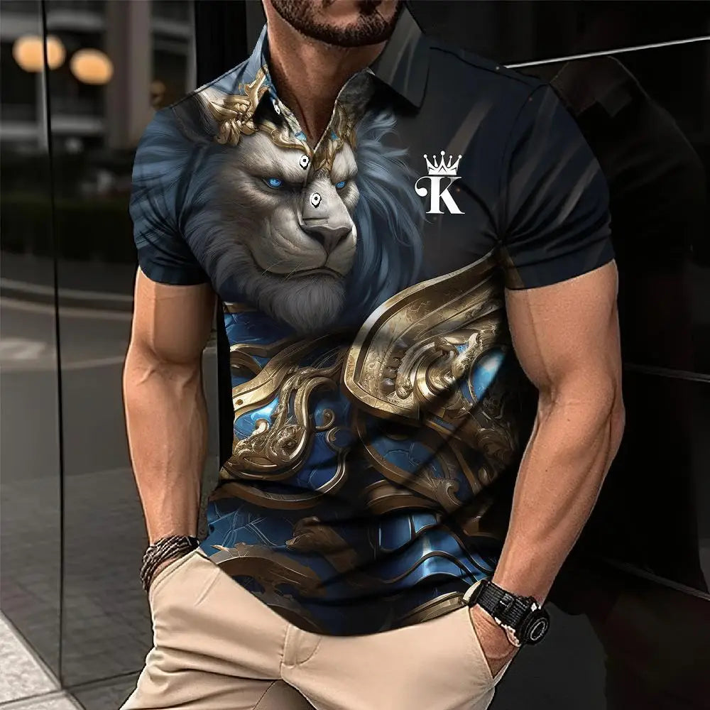 Animal Men'S Polo Shirt, 3d Lion Printing