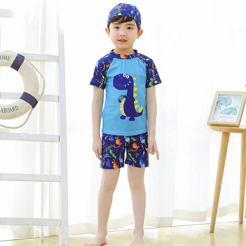 3Pcs Set Cartoon Print Kids Boys Swimwear